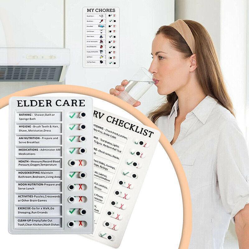 Reusable plastic memo board for daily chores with sliding checklist markers and printed text — view 4