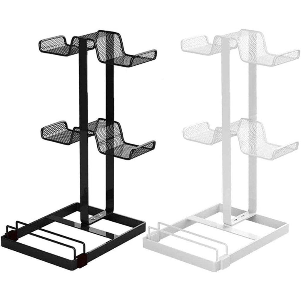 Black metal gaming controller and headphone stand holding console accessories for desk organization and display — view 2