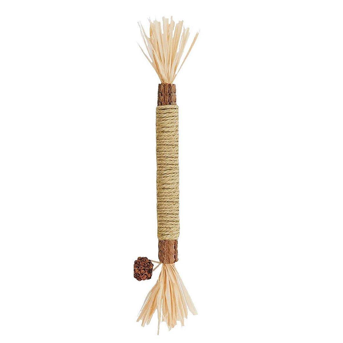 Natural silvervine cat chew stick with corn husk and hemp rope for dental cleaning — view 2