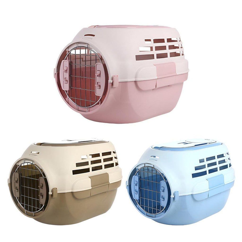 Spacious plastic dog and cat travel carrier with removable sunroof and built in food bowls — view 2
