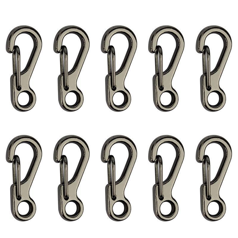 10-piece black and silver mini alloy carabiner keychain set with durable snap spring clip hooks — view 5