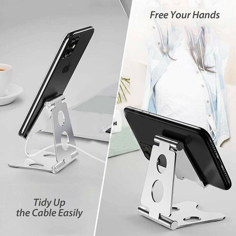 Adjustable aluminum desktop stand for phones and tablets featuring anti-slip silicone pads and charging hole — view 4