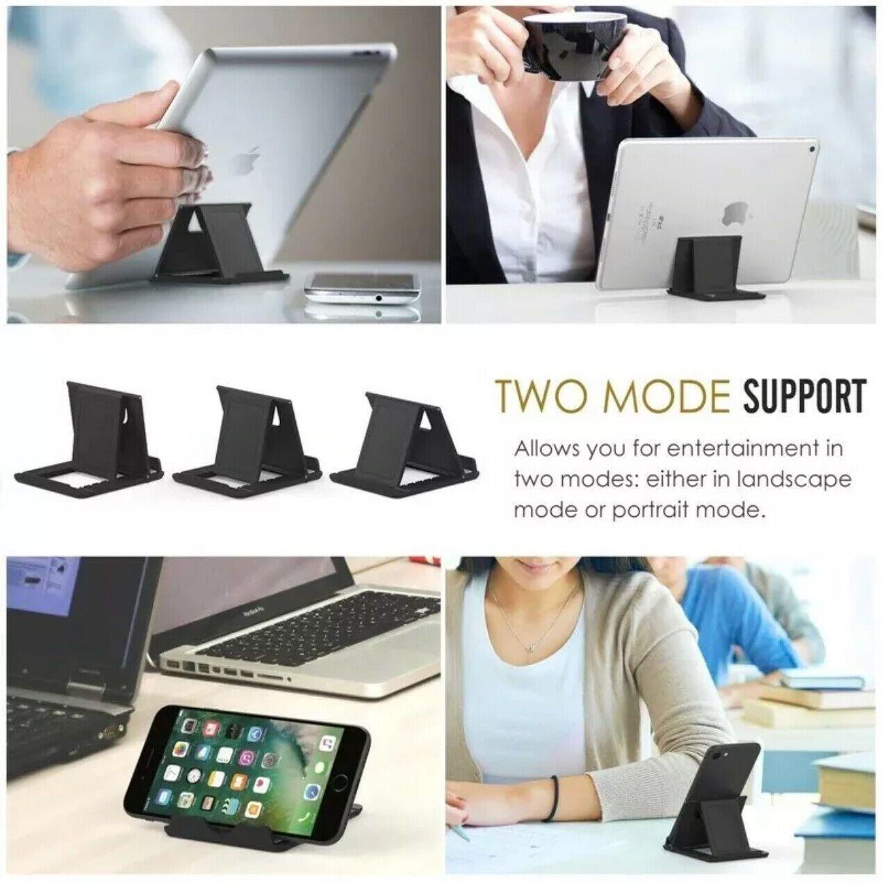 Adjustable foldable device stand made of durable plastic supporting a smartphone or tablet. — view 5