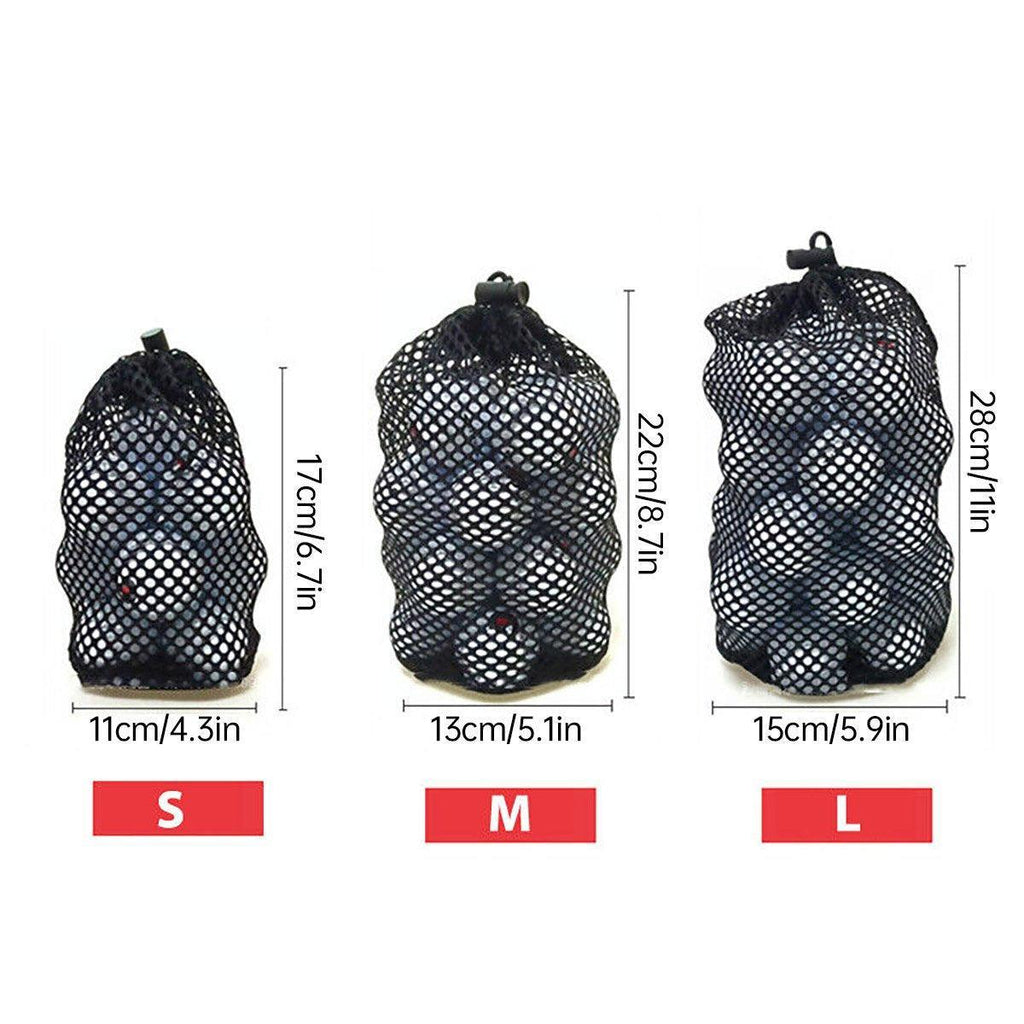 Black nylon mesh golf ball net bag with secure drawstring closure for sports storage — view 3