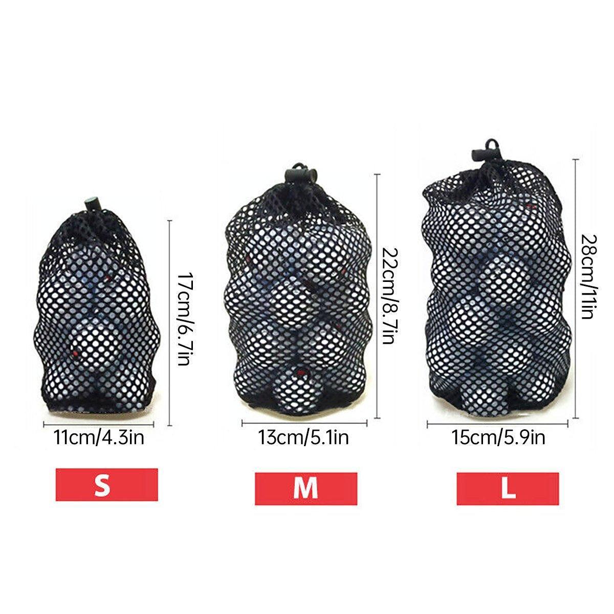 Black nylon mesh golf ball net bag with secure drawstring closure for sports storage — view 3