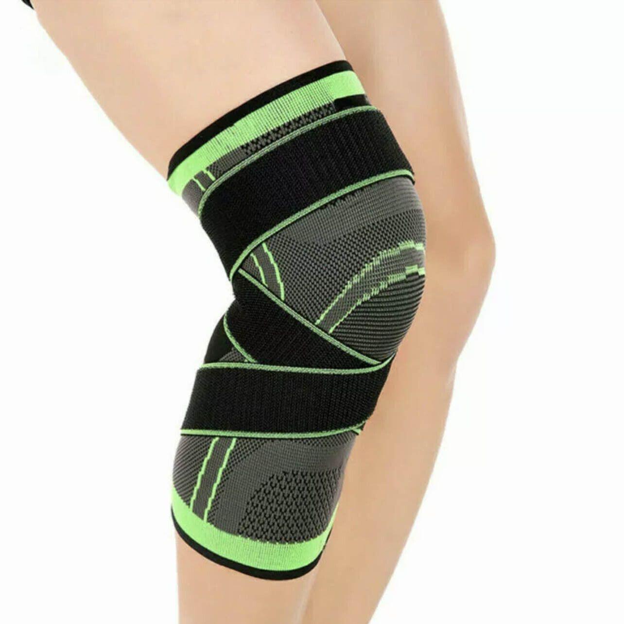 Green 3D compression knee brace support sleeve for sports and arthritis pain relief — view 2