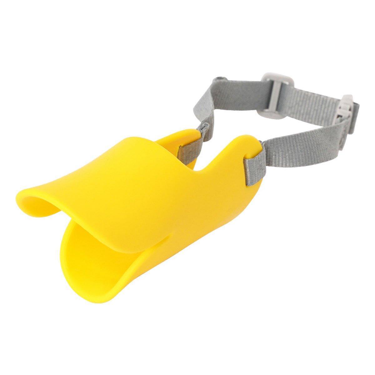 Yellow silicone duck bill dog muzzle with adjustable strap for safe pet training and bite control — view 2