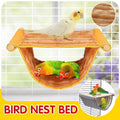 Small plush bird hammock bed with solid wood frame and iron screw buckles for hanging.