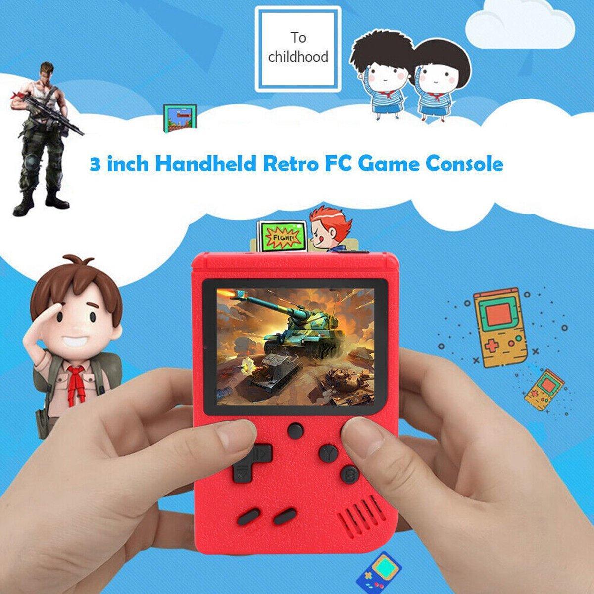 Handheld retro game console with 3-inch colour screen and directional control pad — view 4