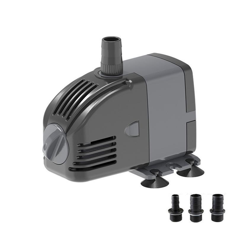 Grey adjustable submersible aquarium water pump with suction cups and detachable nozzle attachments — view 2