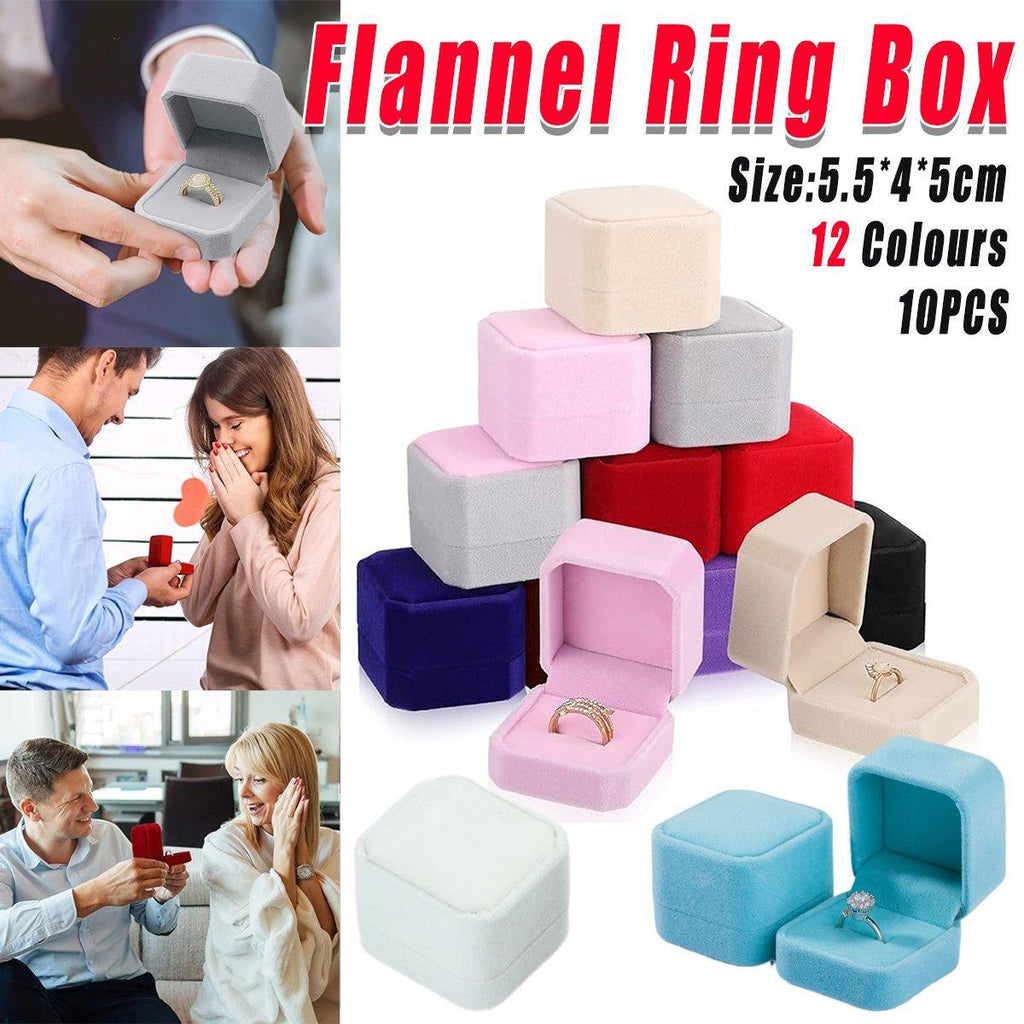 Ten piece soft flannel jewelry box set for rings and earrings in vibrant colors