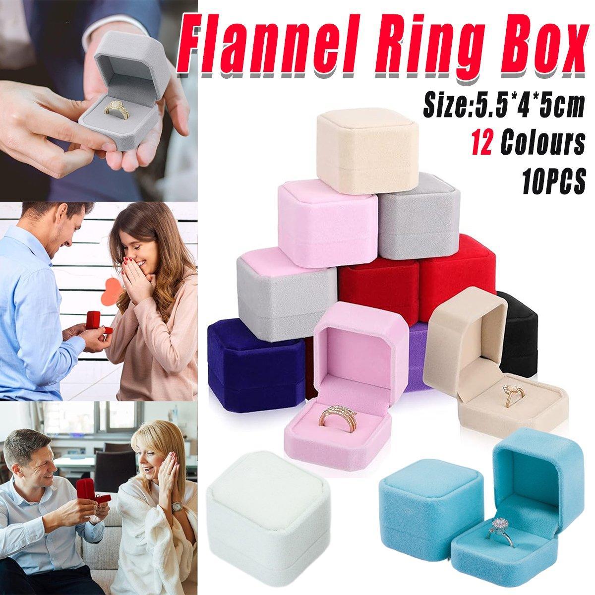 Ten piece soft flannel jewelry box set for rings and earrings in vibrant colors