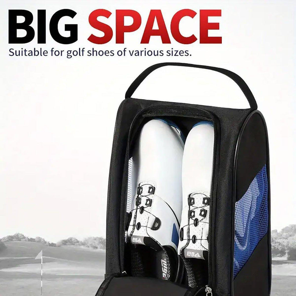 PGM golf shoe bag in breathable black nylon with side mesh panels and comfortable handle — view 5