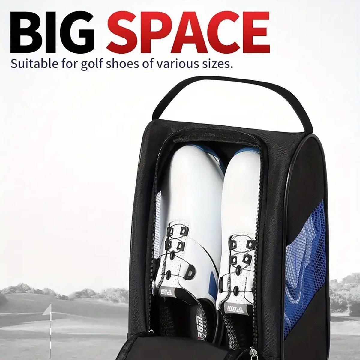 PGM golf shoe bag in breathable black nylon with side mesh panels and comfortable handle — view 5