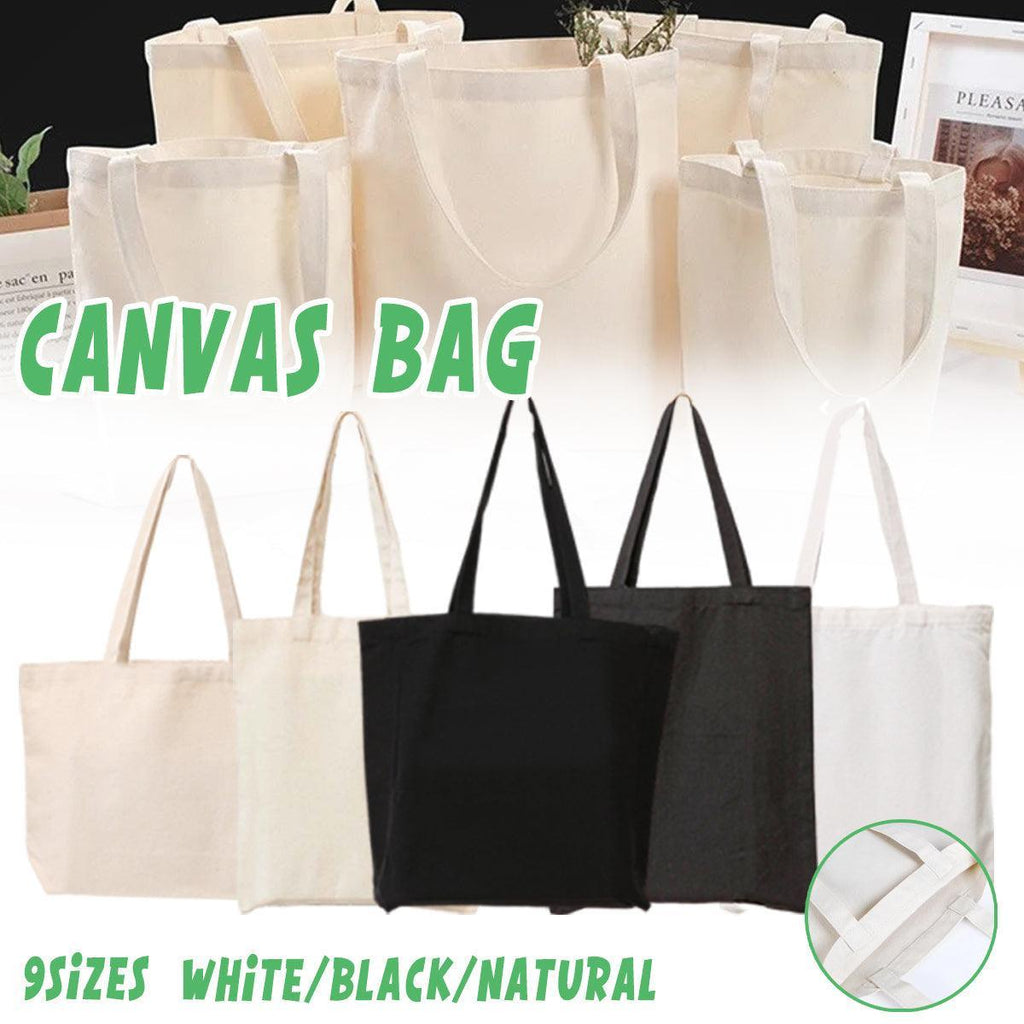 Five piece blank canvas tote bag set in natural cotton blend with comfortable shoulder straps