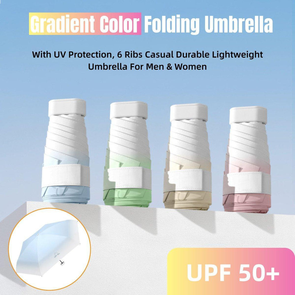 Ultra-light compact mini pocket umbrella featuring a colorful gradient canopy and windproof folding frame.
