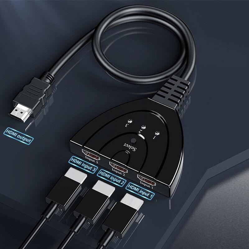 Black 4K HDMI switch and splitter in ABS housing with remote control and power cable — view 5