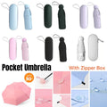 Compact portable five-fold travel umbrella with zipper storage case for sun and rain protection