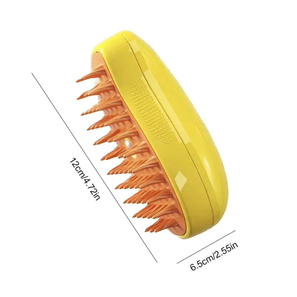 Electric pet hair brush in yellow and green with soft teeth and misting spray function — view 3