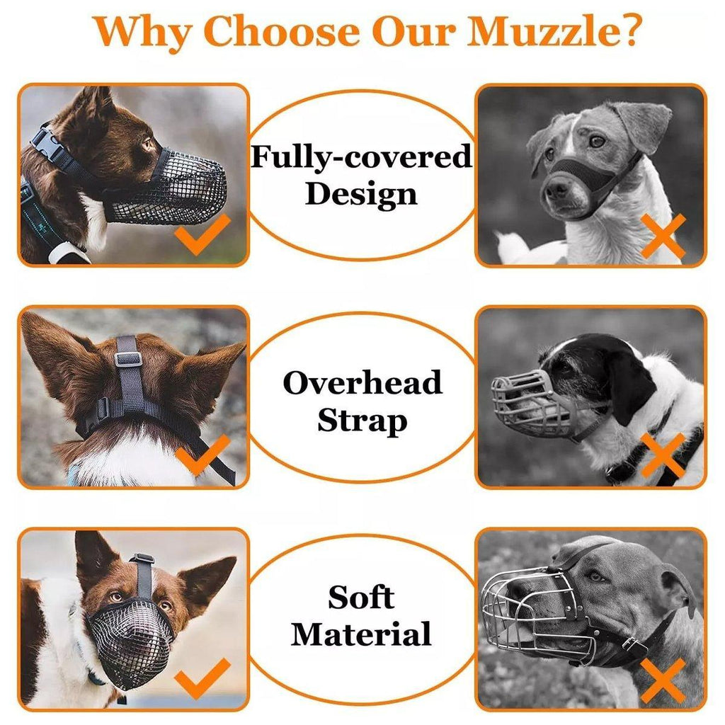 Adjustable mesh dog muzzle in black lightweight breathable mouth cover for safe pet grooming walking — view 4