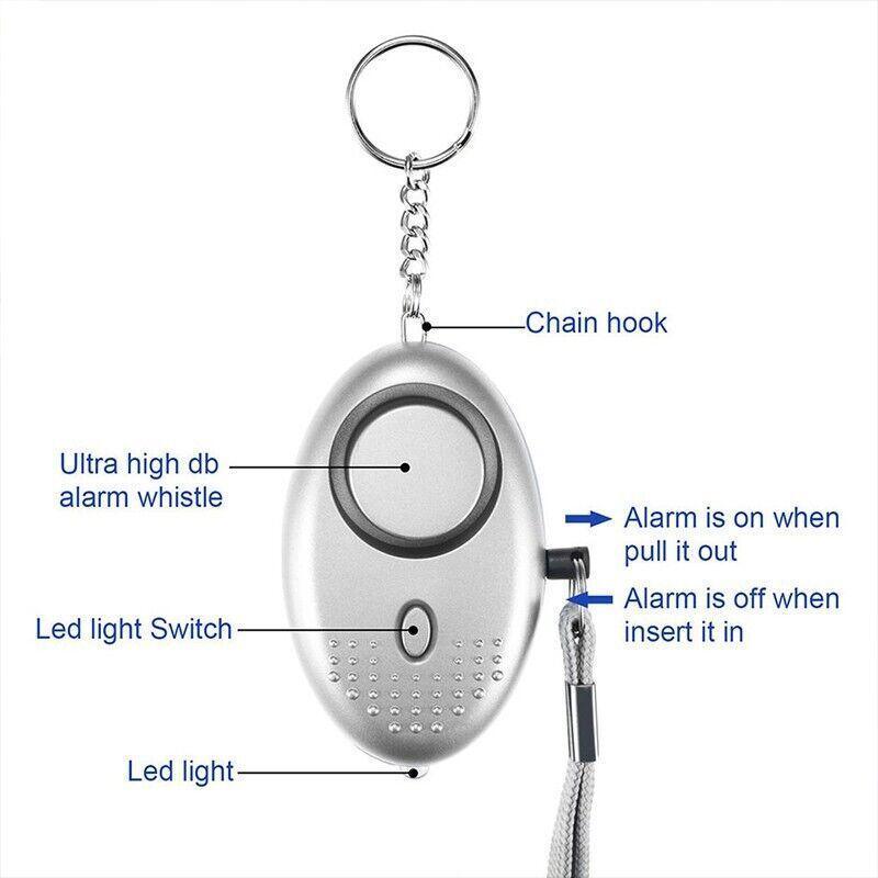 140dB personal alarm keychain in durable ABS plastic with built-in LED flashlight and pull pin — view 5