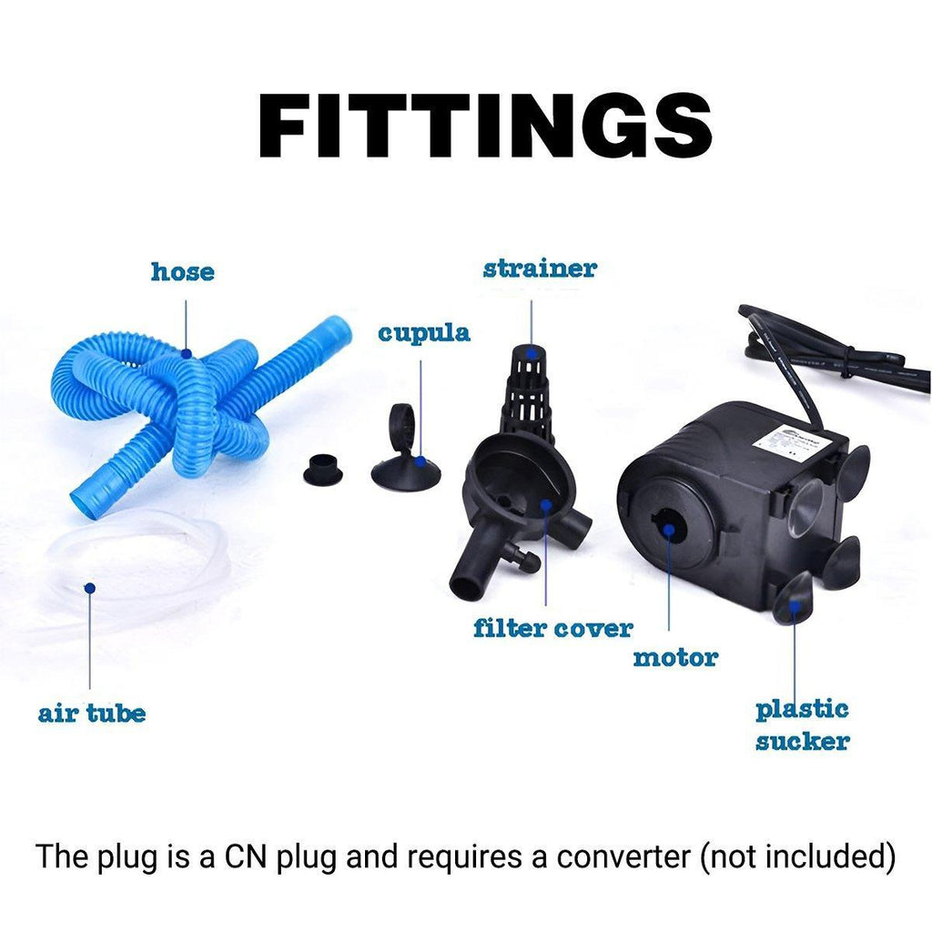 Black compact 3-in-1 submersible aquarium filter pump and water oxygenator for fish tanks. — view 4