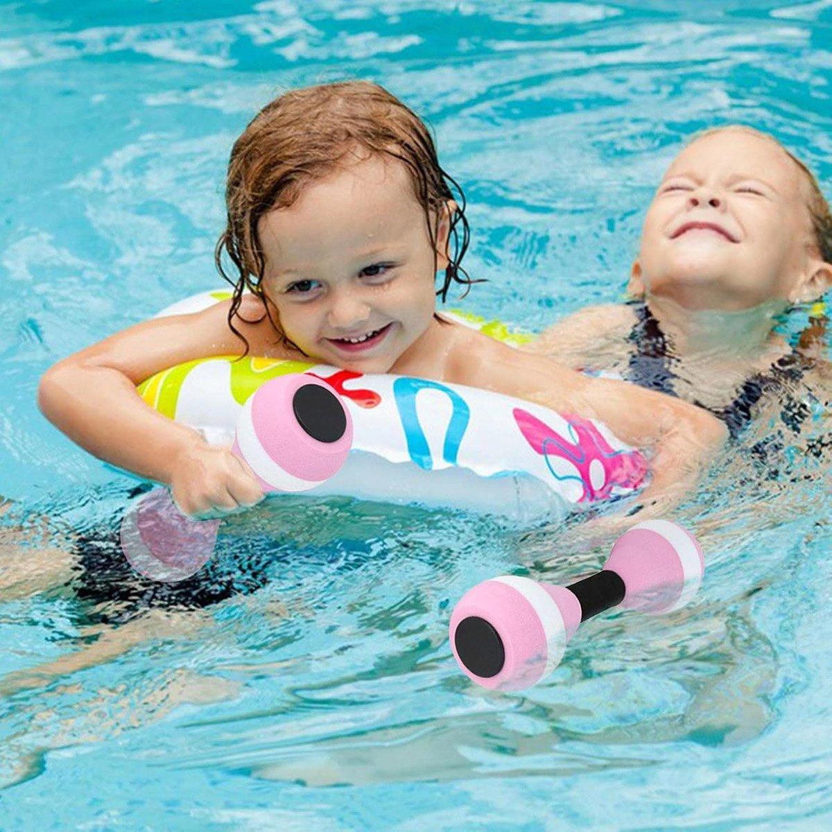 Two bright colourful EVA foam swimming buoyancy dumbbells for kids water activities and lessons. — view 5