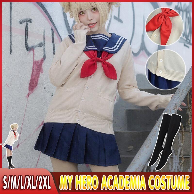 Himiko Toga complete cosplay costume with sweater, shirt, skirt, and tie for anime fans