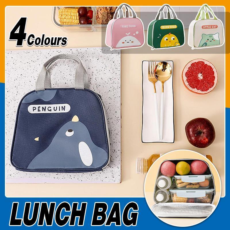 Cute cartoon insulated lunch bag for kids with convenient carrying handle and spacious food compartment