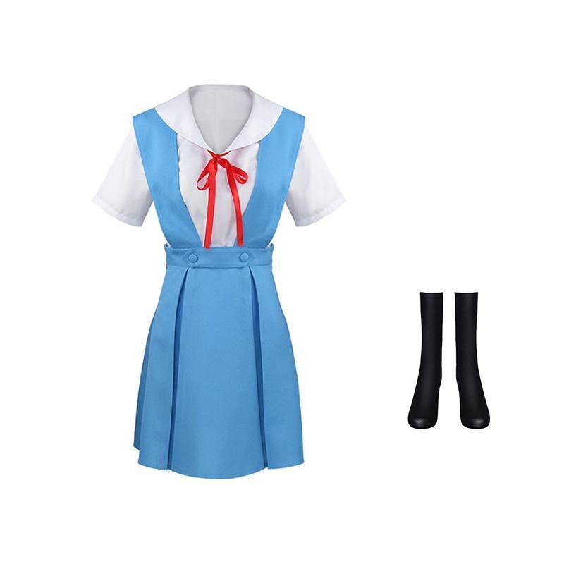 Neon Genesis Evangelion school uniform cosplay costume set featuring a tailored shirt and pleated dress — view 2