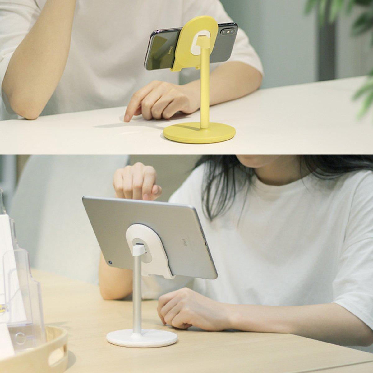 Adjustable aluminum desktop phone and tablet stand with telescopic arm and silicone padding for device protection — view 4