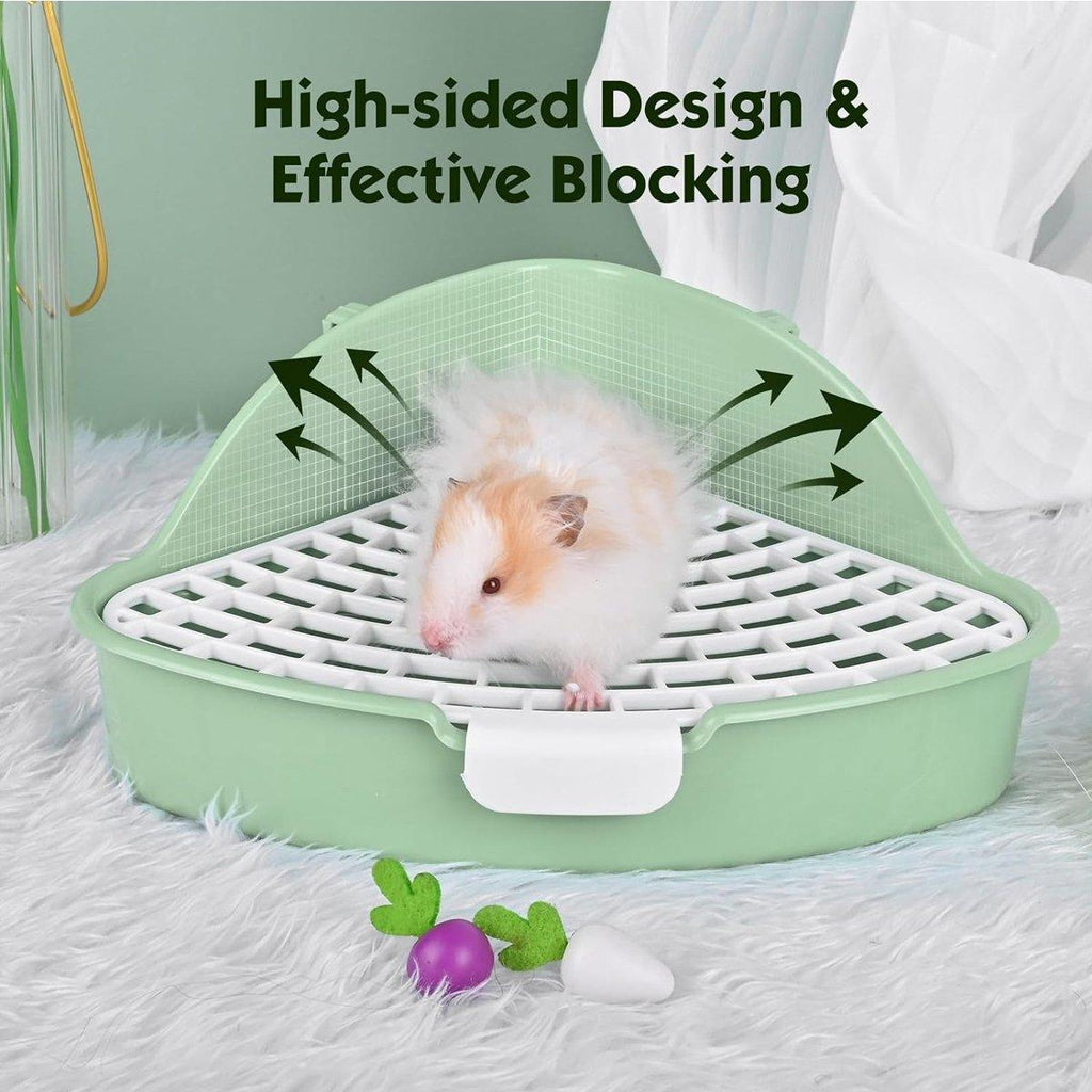 White and blue plastic small animal litter box with hygienic grid and secure cage lock — view 5