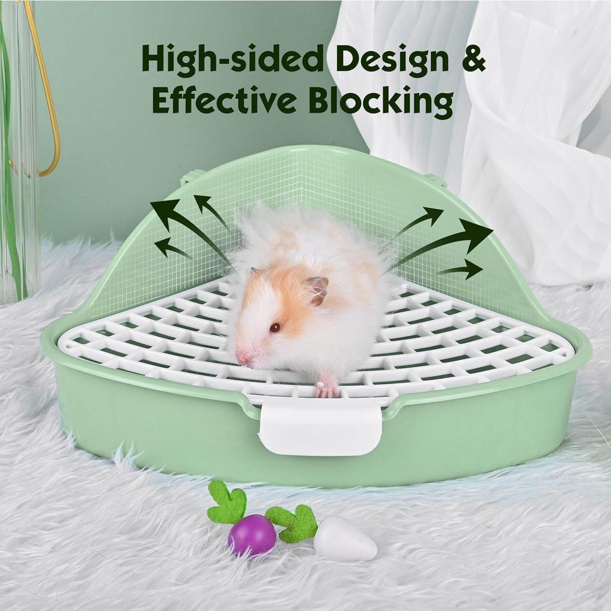 White and blue plastic small animal litter box with hygienic grid and secure cage lock — view 5