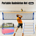 Portable outdoor badminton net in black and blue, folded and displayed without a supporting stand