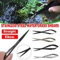 Aquarium plant scissors in stainless steel with straight or elbow blades and ergonomic spring handles