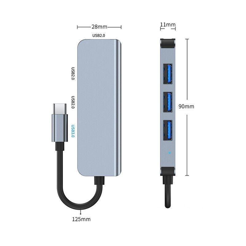 Space grey multi-port USB-C hub adapter for laptops featuring HDMI, USB, and memory card slots. — view 3
