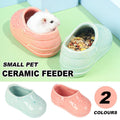 Cute shoe-shaped ceramic hamster food bowl with non-slip base in cyan and pink