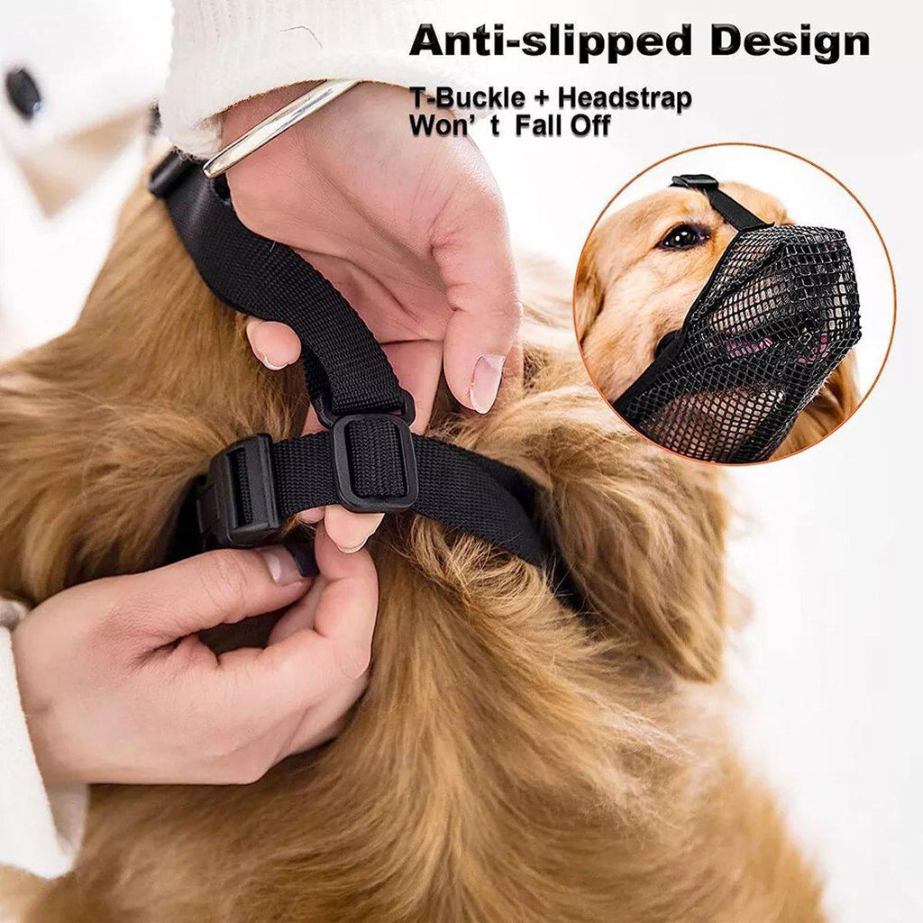 Adjustable mesh dog muzzle in black lightweight breathable mouth cover for safe pet grooming walking — view 5