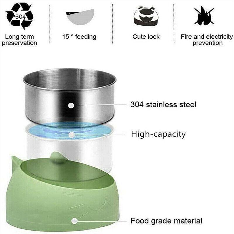 Raised stainless steel pet bowl with a 15-degree tilted colorful plastic base for easy feeding. — view 4