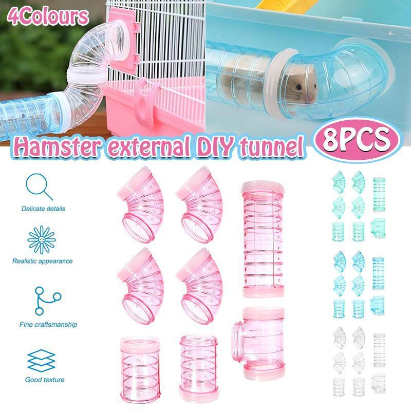 Eight-piece colorful plastic hamster tunnel set for small pet habitat expansion and exercise — view 3