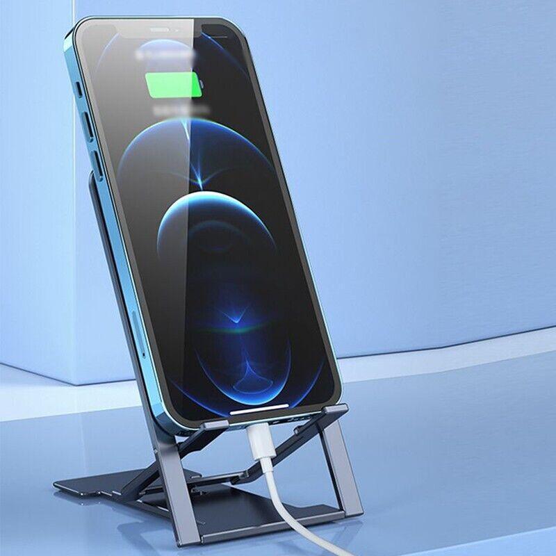 Adjustable folding black mobile phone and tablet stand with anti slip rubber grip — view 4