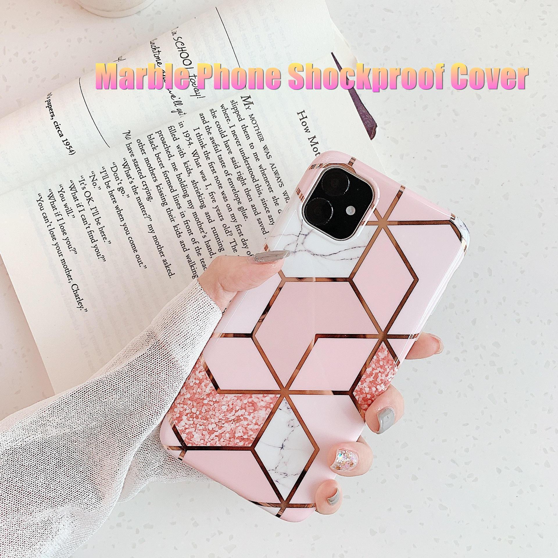 Pink marble silicone shockproof iPhone case with sleek glossy finish and precise cutouts