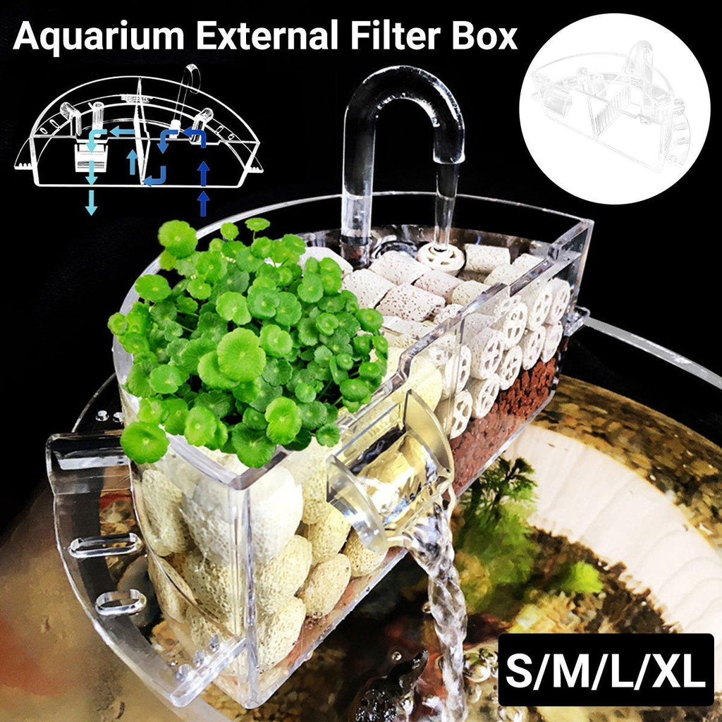 Transparent acrylic round fish tank external trickle filter box for quiet water purification