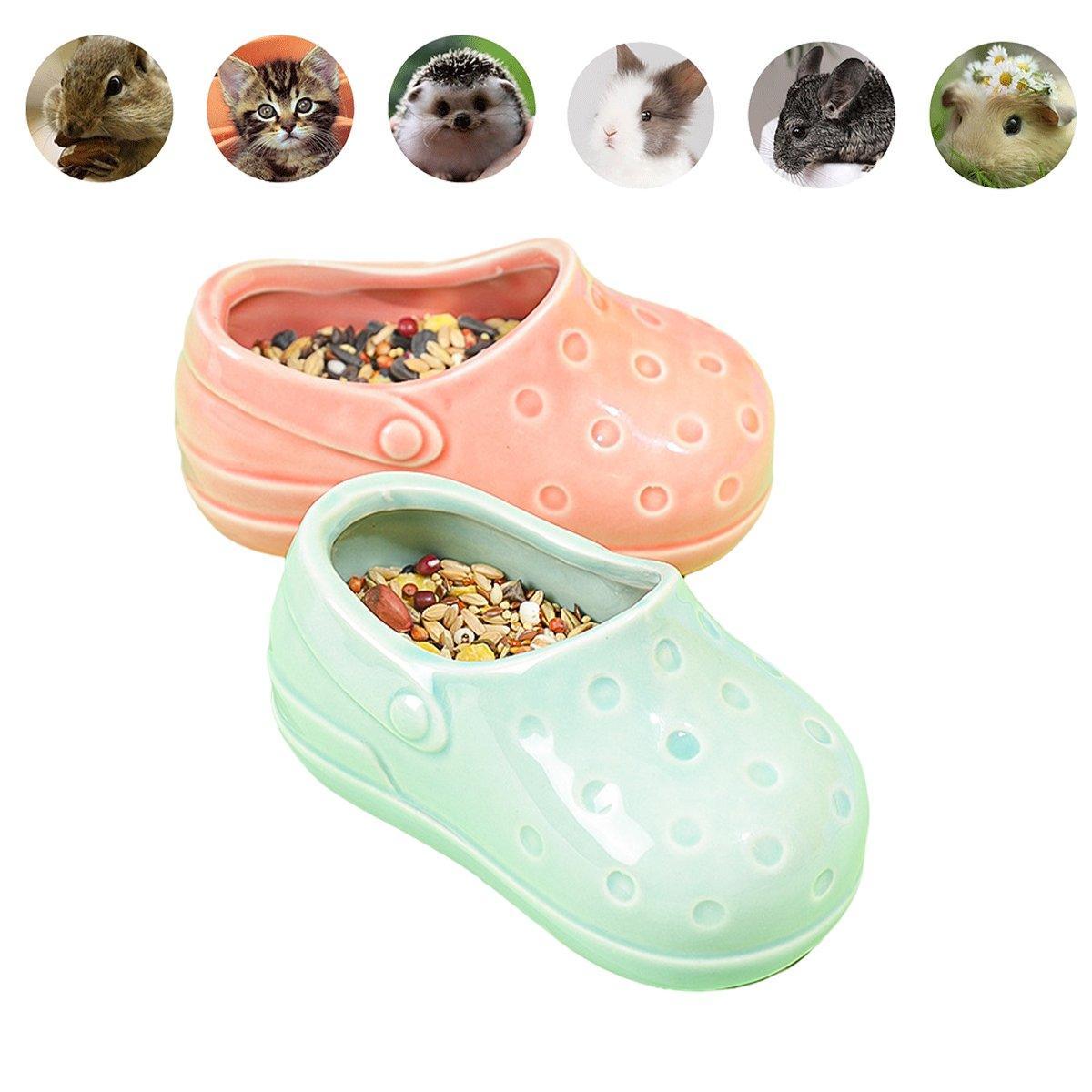 Cute shoe-shaped ceramic hamster food bowl with non-slip base in cyan and pink — view 4