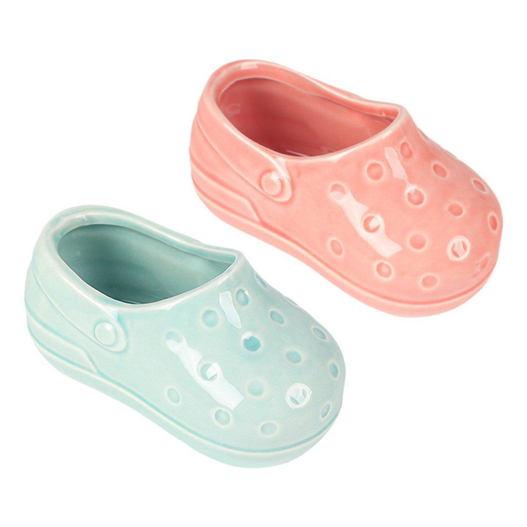 Cute shoe-shaped ceramic hamster food bowl with non-slip base in cyan and pink — view 2