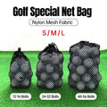 Black nylon mesh golf ball net bag with secure drawstring closure for sports storage
