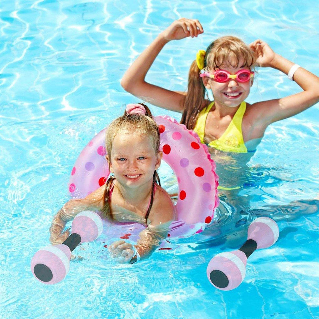 Two bright colourful EVA foam swimming buoyancy dumbbells for kids water activities and lessons. — view 4