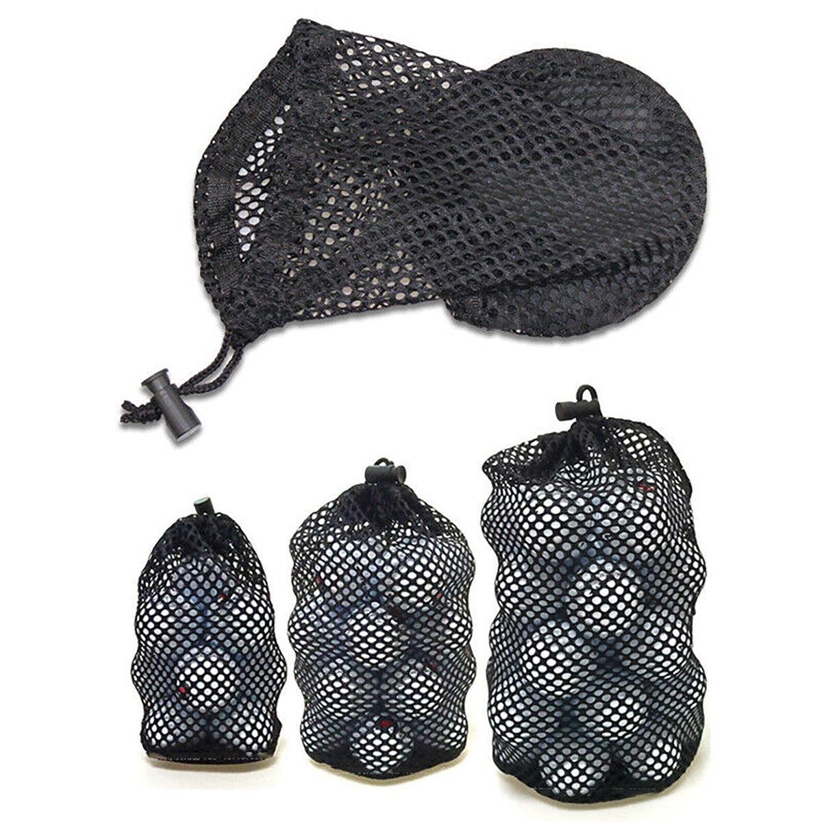Black nylon mesh golf ball net bag with secure drawstring closure for sports storage — view 2