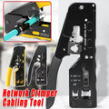 Multi-function network cable crimping tool in high-carbon steel with an ergonomic non-slip grip handle.