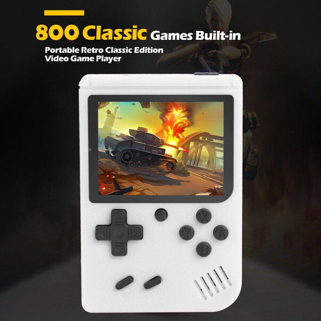 Handheld retro game console with 3-inch colour screen and directional control pad — view 5
